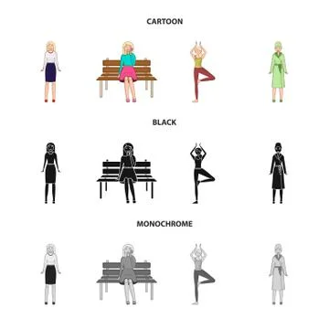 Vector design of posture and mood symbol. Collection of posture and female stock Stock Illustration