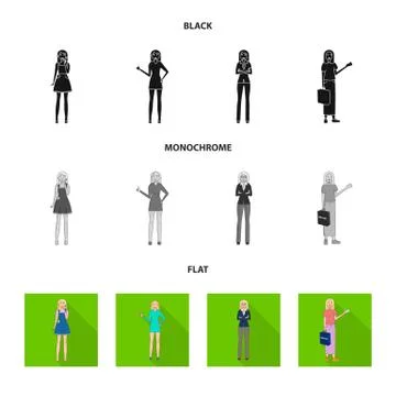 Vector design of posture and mood logo. Collection of posture and female stock Illustrazione stock