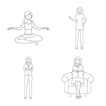 Vector design of posture and mood logo. Set of posture and female vector icon Illustrazione stock