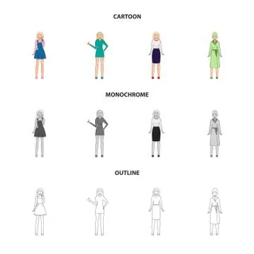 Vector design of posture and mood symbol. Collection of posture and female Stock Illustration