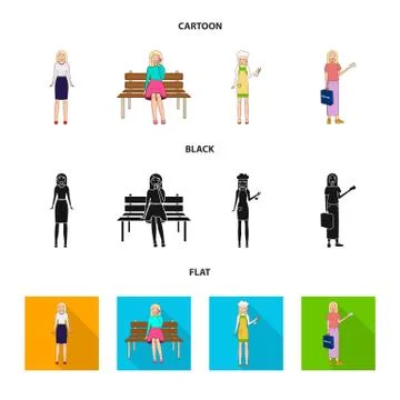 Vector design of posture and mood symbol. Set of posture and female vector icon Stock-Illustration