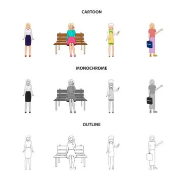 Vector design of posture and mood symbol. Collection of posture and female stock Stock Illustration
