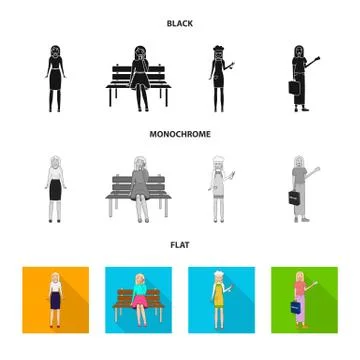 Vector design of posture and mood icon. Collection of posture and female stock Stock Illustration