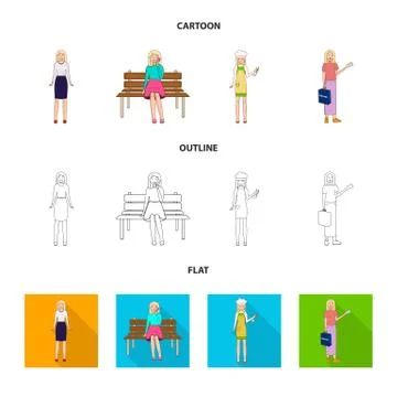 Vector design of posture and mood symbol. Collection of posture and female Illustrazione stock