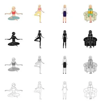 Vector design of posture and mood sign. Collection of posture and female stock イラスト素材