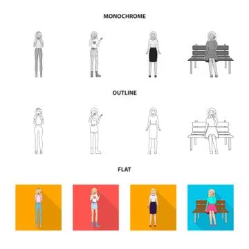 Vector design of posture and mood sign. Set of posture and female vector icon Stock Illustration