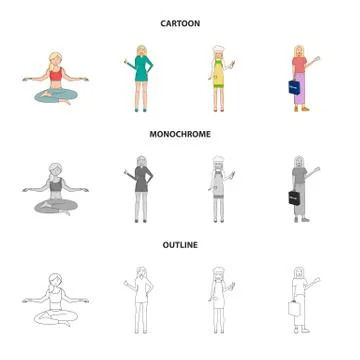 Vector design of posture and mood icon. Collection of posture and female vector Stock Illustration