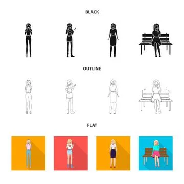 Vector design of posture and mood symbol. Collection of posture and female stock Illustrazione stock