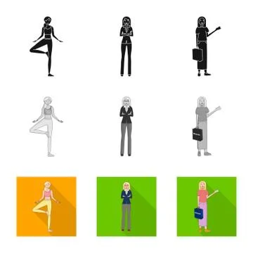 Vector design of posture and mood sign. Set of posture and female vector icon Stock Illustration