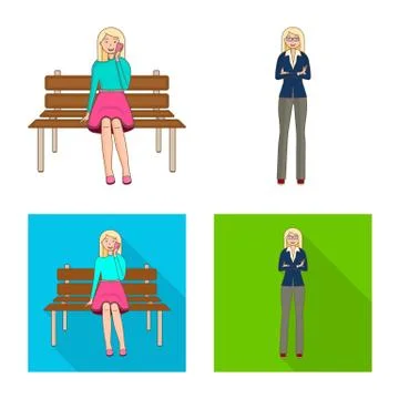 Vector design of posture and mood symbol. Set of posture and female stock symbol Illustrazione stock