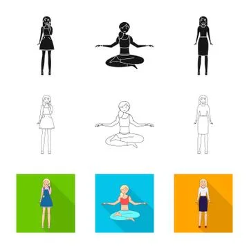 Vector design of posture and mood icon. Set of posture and female stock symbol イラスト素材