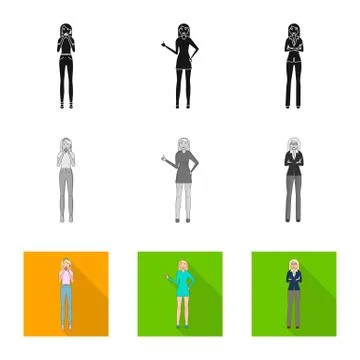Vector design of posture and mood icon. Set of posture and female stock vector 库存插图