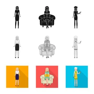 Vector design of posture and mood symbol. Collection of posture and female stock Stock Illustration
