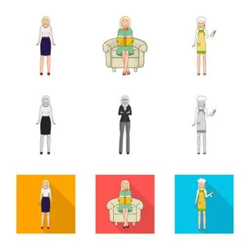 Vector design of posture and mood symbol. Collection of posture and female stock Stock Illustration