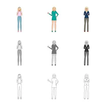Vector design of posture and mood icon. Set of posture and female stock vector Stock Illustration