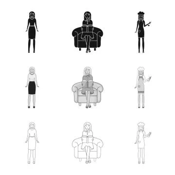 Vector design of posture and mood symbol. Set of posture and female stock vector Stock Illustration