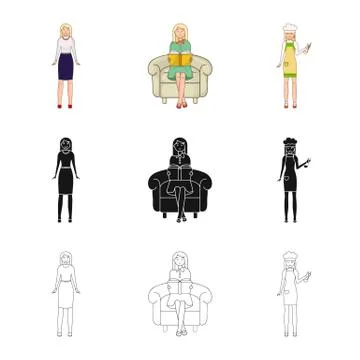 Vector design of posture and mood logo. Set of posture and female vector icon Stock Illustration