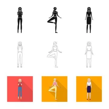 Vector design of posture and mood symbol. Set of posture and female stock vector Stock Illustration