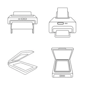 Vector design of printer and plotter symbol. Collection of printer and machine Stock Illustration
