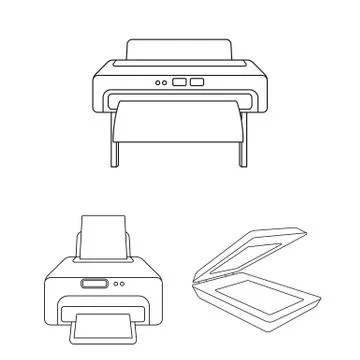 Vector design of printer and plotter sign. Set of printer and machine stock Illustrazione stock