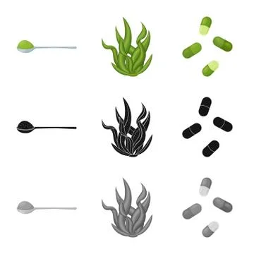 Vector design of protein and sea sign. Collection of protein and natural stock Stock Illustration