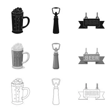 Vector design of pub and bar sign. Set of pub and interior stock symbol for web. Illustrazione stock