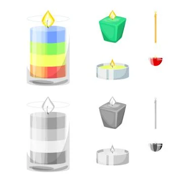 Vector design of relaxation and flame sign. Collection of relaxation and wax Stock Illustration