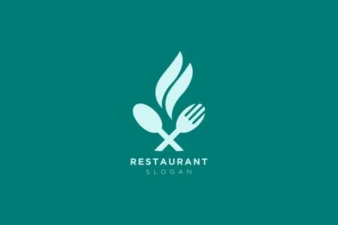 Vector design of a restaurant logo with spoons, leaves and forks. For food, b Stock Illustration