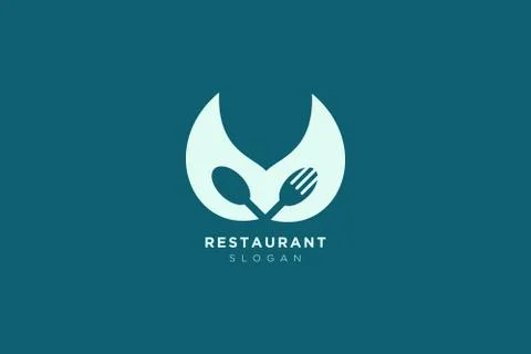 Vector design of a restaurant logo with spoons, leaves and forks. For food, b Stock Illustration