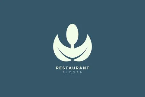 Vector design of a restaurant logo with spoons, leaves and forks. For food, b Stock Illustration