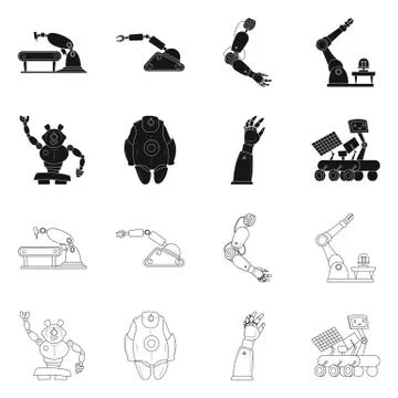 Vector design of robot and factory logo. Set of robot and space stock vector Stock-Illustration
