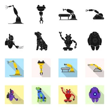 Vector design of robot and factory logo. Collection of robot and space stock Stock-Illustration