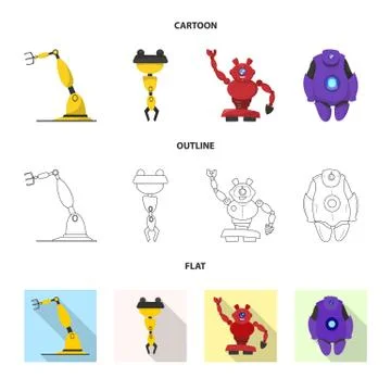 Vector design of robot and factory sign. Collection of robot and space stock Stock Illustration
