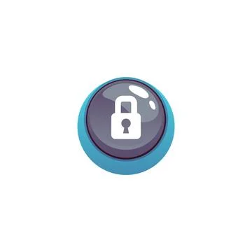 Vector design of a round-shaped game button with a closed lock, glossy gray Stock Illustration