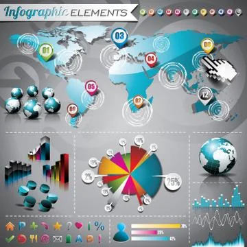 Vector design set of infographic elements. World map and information graphics Stock Illustration