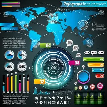 Vector design set of infographic elements. World map and information graphics Stock Illustration