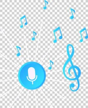 Vector design is showing blue mic button radiating lines and music notes on Illustrazione stock