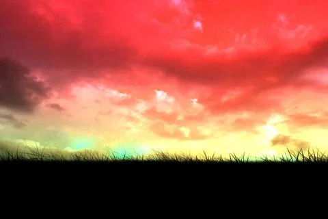 Vector design is showing grass silhouette stretching across horizon under Foto stock