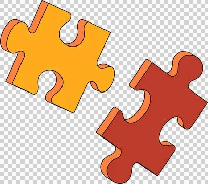 Vector design showing two 3D isometric yellow and red puzzle pieces floating on Stock Illustration