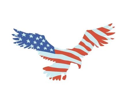 Vector design of a silhouette of a soaring bald eagle in the colors of the Stock Illustration