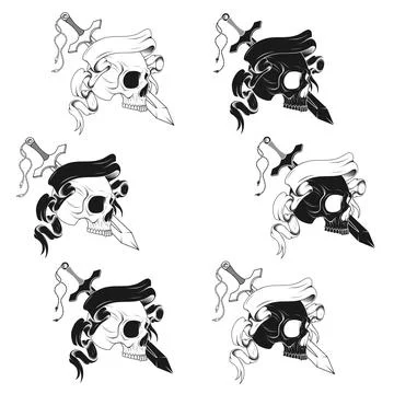 Vector design of skull with sword and ribbon イラスト素材