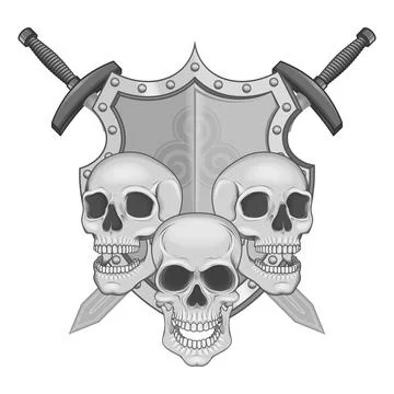 Vector design of skulls shield and swords Stock Illustration