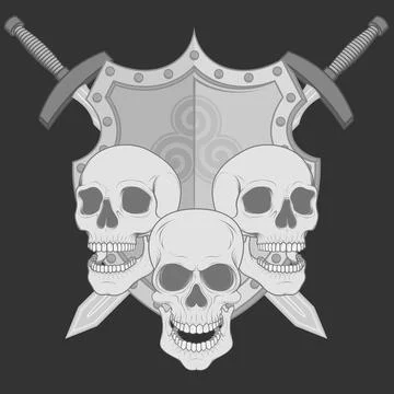 Vector design of skulls shield and swords Stock Illustration