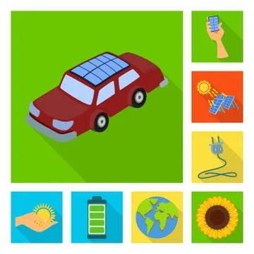 Vector design of Solar and panel symbol. Set of Solar and green vector icon for Illustrazione stock