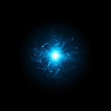Vector design with sparkling star with sparkles and magic blue rays on a black Illustrazione stock