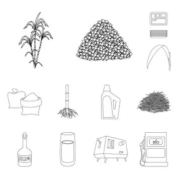 Vector design of sugar and field symbol. Collection of sugar and plantation Stock Illustration