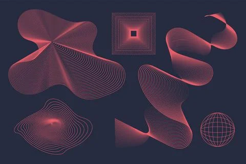 Vector design. Swirling curves, undulating surfaces, and structured grids in Stock Illustration