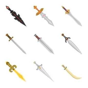 Vector design of sword and dagger logo. Collection of sword and weapon stock 스톡 일러스트