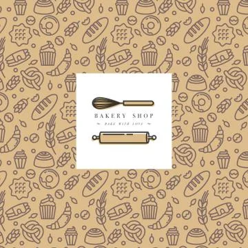 Vector design template and elements for bakery packaging in trendy sketch linear Illustrazione stock