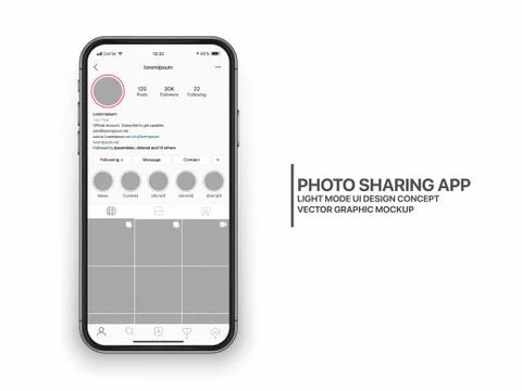 Vector Design Template Photo Sharing Mobile App UI UX Concept Light Mode Stock Illustration